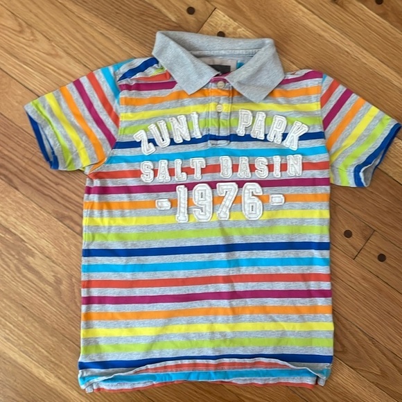 H&M Youth Boys Colorful Stripe Zuni Park Salt Basin Collar Polo Shirt 10 12 - Picture 1 of 5